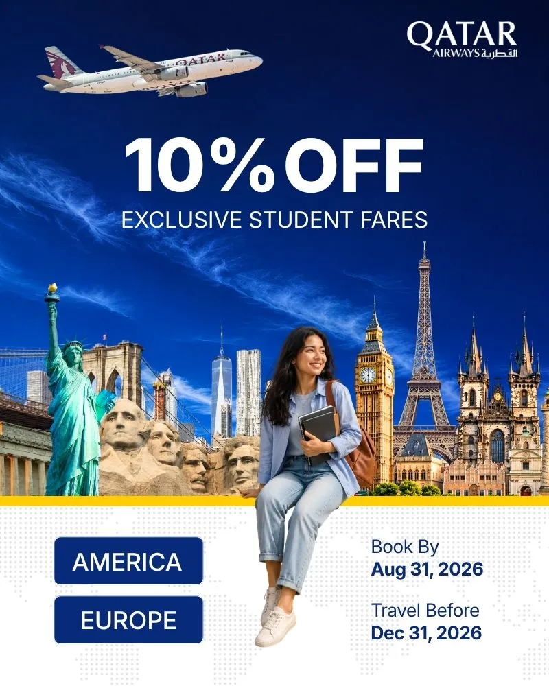 10% OFF Exclusive Student Fares on Qatar Airways