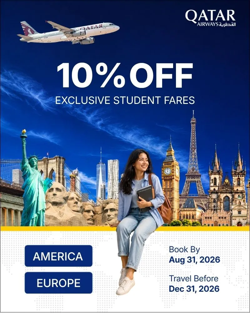 10% OFF Exclusive Student Fares on Qatar Airways