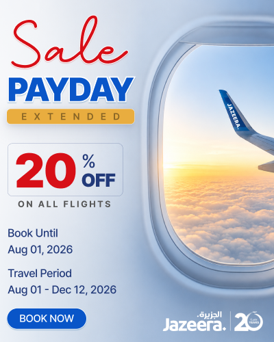 Payday Sale by Jazeera AIrways on Sasto Tickets (sastotickets.com) - Get upto 20% off on all destinations