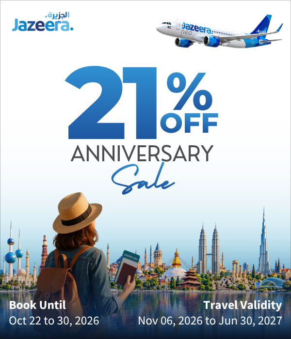 Jazeera Airways 21% OFF - 21st Anniversary Sale at (sastotickets.com)